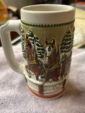 Limited Edition Budweiser Clydesdales Holiday Beer Stein Mug Anheuser Busch 1984