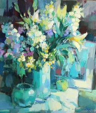 Jos LEURS (1947) Floral Still Life Neo-Impressionism Oil Painting c. 1980-90