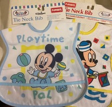 2 New Vintage Baby Bibs Plastic  Terry Disney Mickey COLLECTORS FREE SHIP  