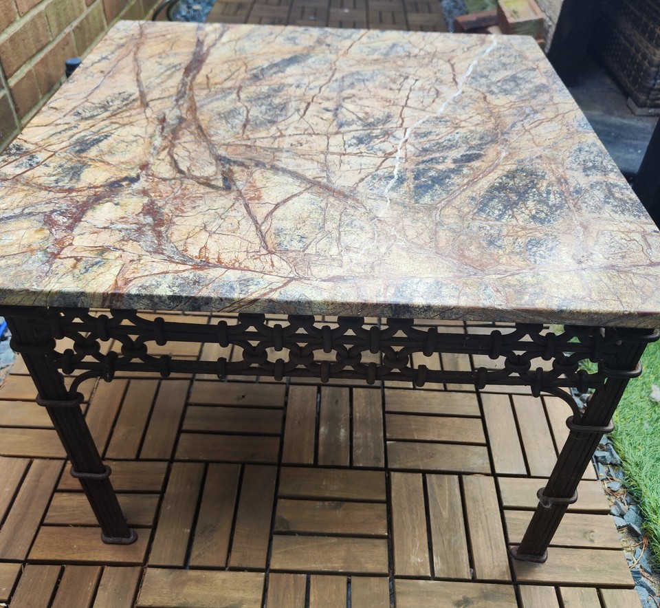Real Marble Coffee/ Side Table On Wrought Iron Rustic Metal Base eBay
