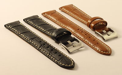 Uhrenarmband-Kroko-20mm-Kontrastnaht-Croco-Grain-Genuine Leather-contr-stitching