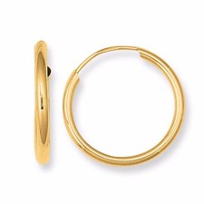 14K Solid Yellow Gold Hoops Endless Hoop Earrings 18mm