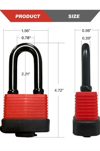 12 Heavy Duty Covered Laminated Steel Keyed Padlocks, Keyed Different Waterproof - Picture 3 of 8