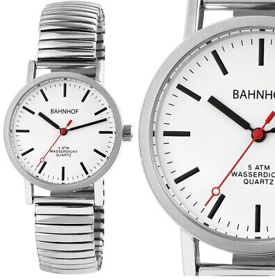 BAHNHOF Herren Damen Armbanduhr Zugband Stretch Flex 18cm
