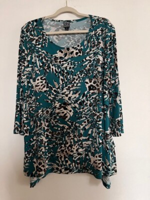 Clara Sun Woo Top Women XL Blouse 3/4 Sleeve Tunic Hem
