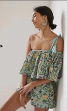 Anthropologie La Fuori Embroidered Flounce One Shoulder Floral Romper M NEW