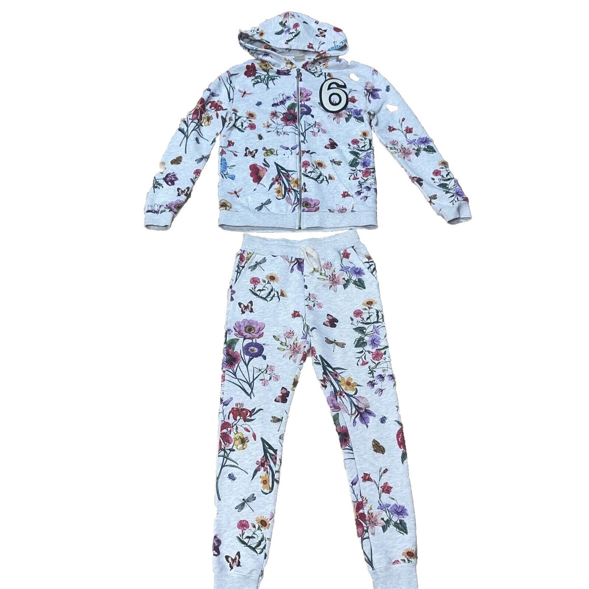 Zara Kids Zip Up Floral Hoodie & Matching Joggers Set Girl
