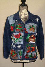 VTG Women  s Heirloom Collections Full Zip Ugly Christmas Cardigan sweater MED