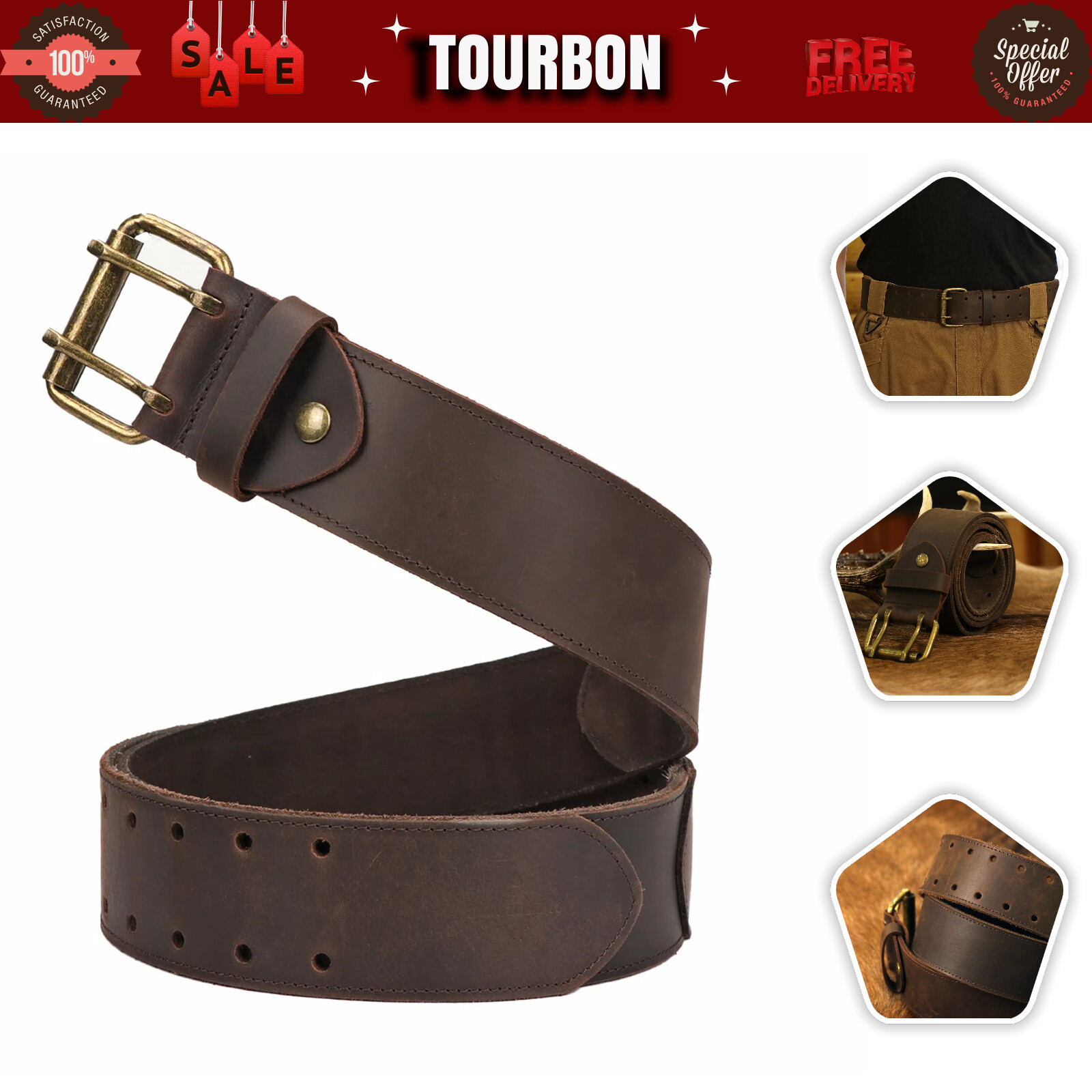 TOURBON Leather Tools Holster Belt Carry Work Belt Western Buckle Rig Belt