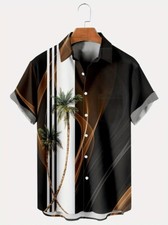 Plus Size Coconut Trees Print Hawaiian Shirt  Button Up Big & Tall Shirt