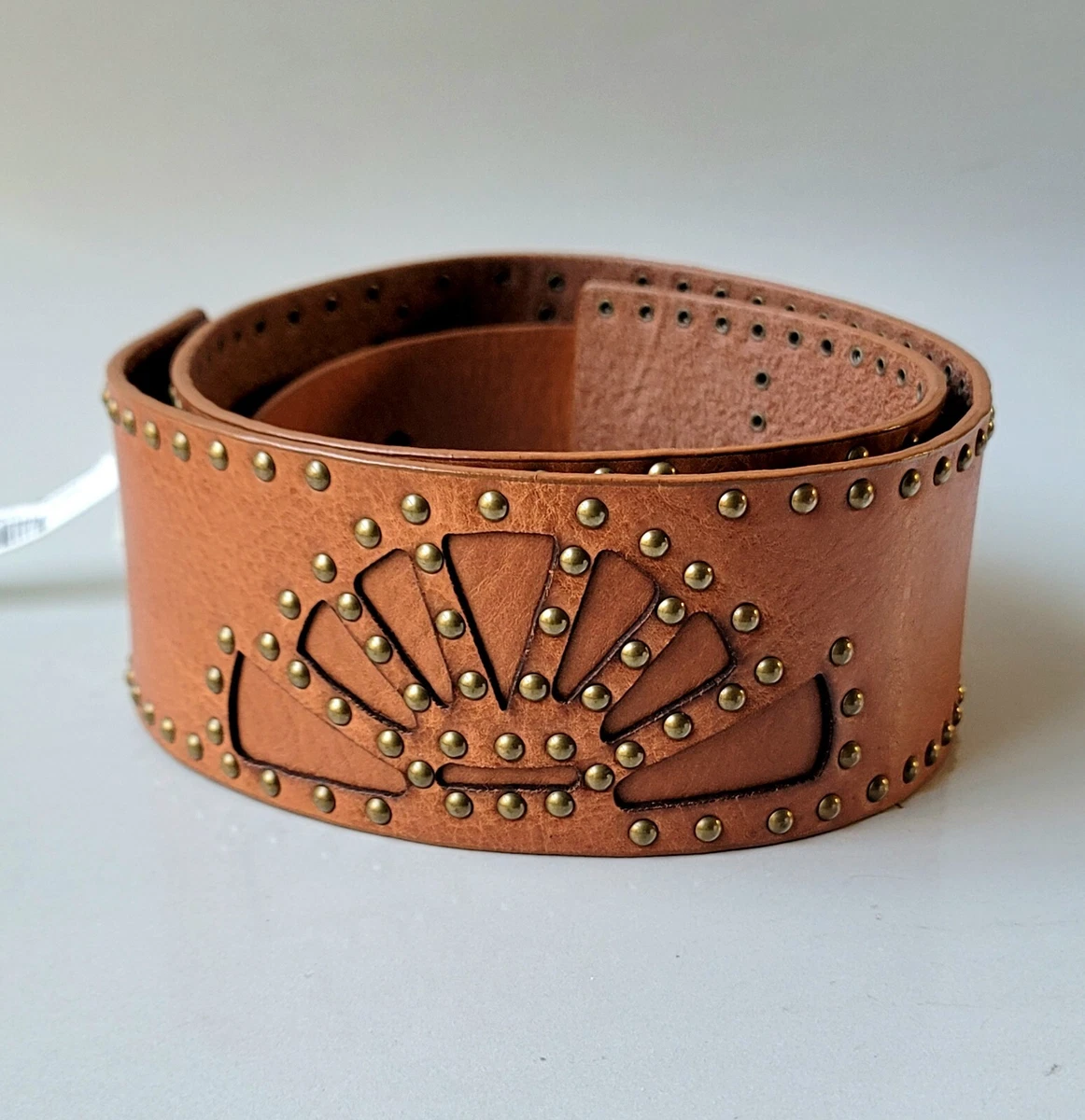 MICHAEL KORS brown leather studded BELT M L Women s Wide western 555602 NWT 289