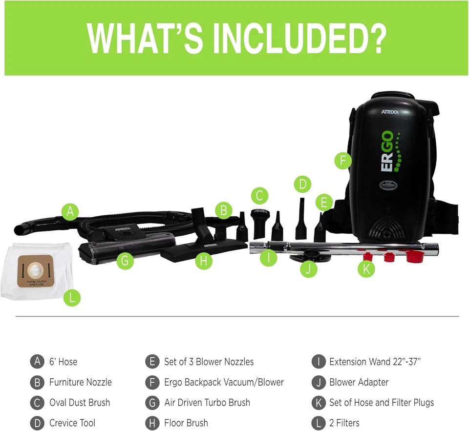 💥NEW IN BOX💥ERGO ATRIX VACBP1 HEPA BACKPACK VACUUM BLACK STANDARD BUNDLE - Image 3 of 4
