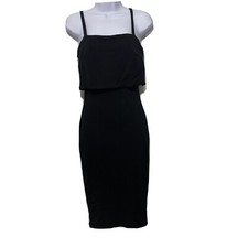 Maitai Knit Dress Black Women's Size Small Shoulder Straps Sheath Bust Ruffle 