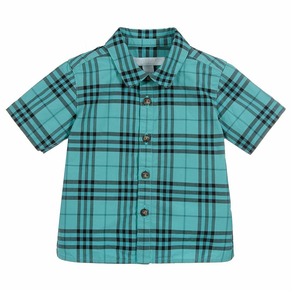 Burberry Children Boys Checked Cotton Light Mint Shirt Years