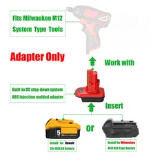 1 Adapter for Milwaukee M12 Tools, Fits Milwaukee M18, Fits DeWalt 20 Battery 