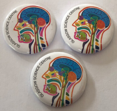 3 x GLASGOW SCIENCE CENTRE BUTTON BADGES