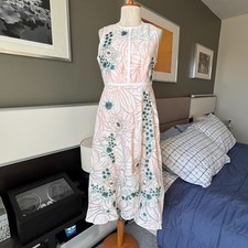 Foxiedox Anthropologie Embroidered-Floral Dress Full Skirt Summer Spring SMALL