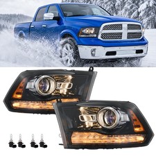Black For Dodge Ram 1500 2500 3500 2013-2018 Projector Headlights Wled Drlbulb