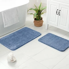 MIULEE Microfiber Bathroom Rugs and Mats Sets 2 16''x24'' + 20''x30'', Blue 