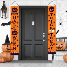 Halloween Porch Door Banner 12x71 Inch Trick Inch, Pumpkin