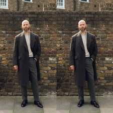 Wool Men's Long Overcoat Formal Business Double Breasted Wide Peak Lapel Coats