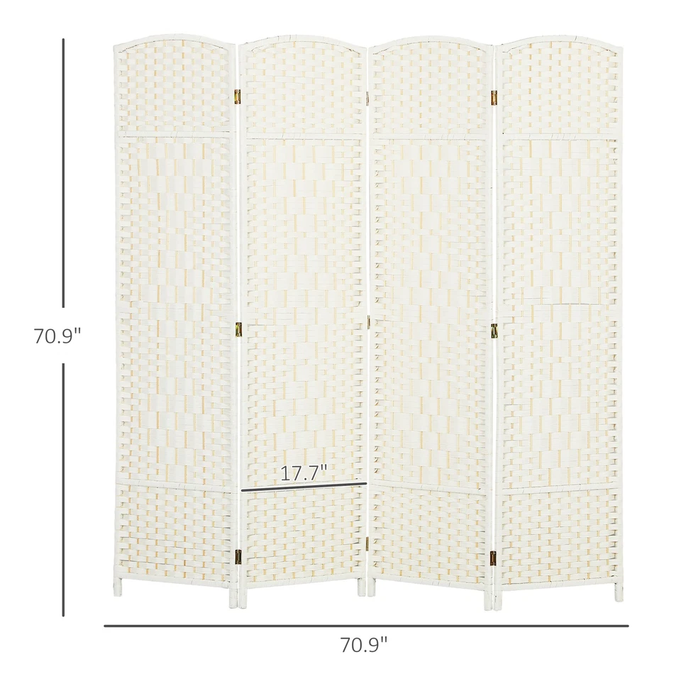 4 Panel Room Divider Hand-Woven Freestanding Partition, White - Image 2 of 4