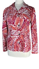 Additions By Chico  s Sz 1, M Jacket Red White Abstract Print Cotton Stretch