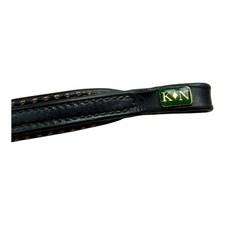 Kate Negus schwarzes gepolstertes Leder Stirnband mit Goldrand Cob Größe 15"