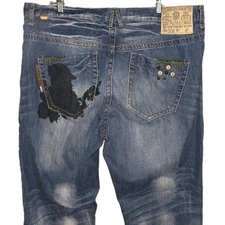 VINTAGE Y2K Akademiks Jeans Men's 40x33 "Small Arms Patrol" Hip Hop Med Wash 