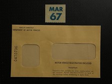 Original 1967 Connecticut License Plate Expiration Sticker W/ Envelope ~ NOS