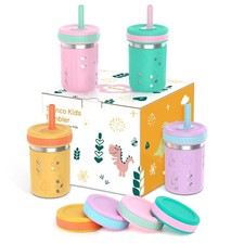  4 Pack 10 oz 2-in-1 Stainless Steel Tumbler Cups with Silicone Sleeves, Spi...