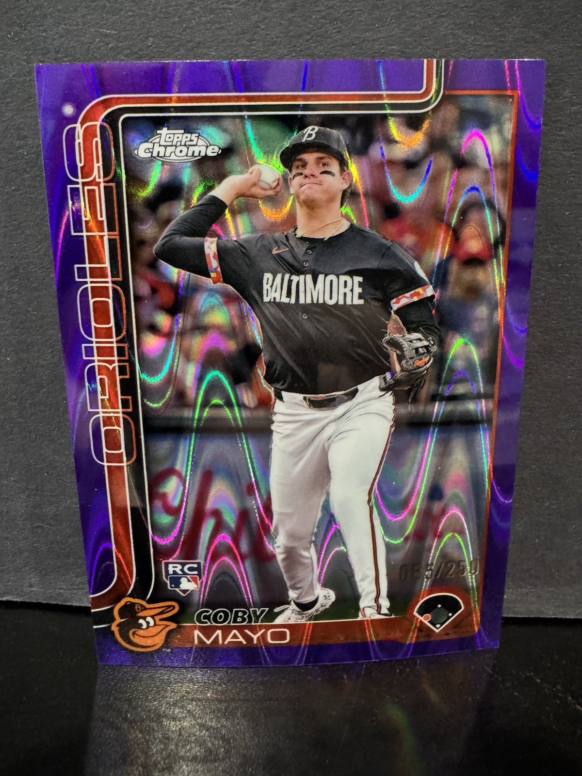 2025 Topps Chrome - Coby Mayo #120 Purple Ray Wave Refractor /250 (RC) Orioles
