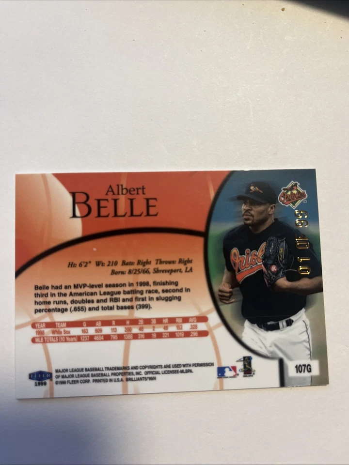 Fleer Brilliants Gold 1999 Albert Belle #107G/99 Foto 2 de 2