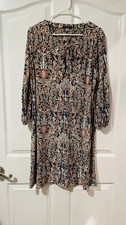 Tommy Hilfiger Printed Tie-Neck Shift Dress Women's 14 Multi 3/4 Sleeve Pullover