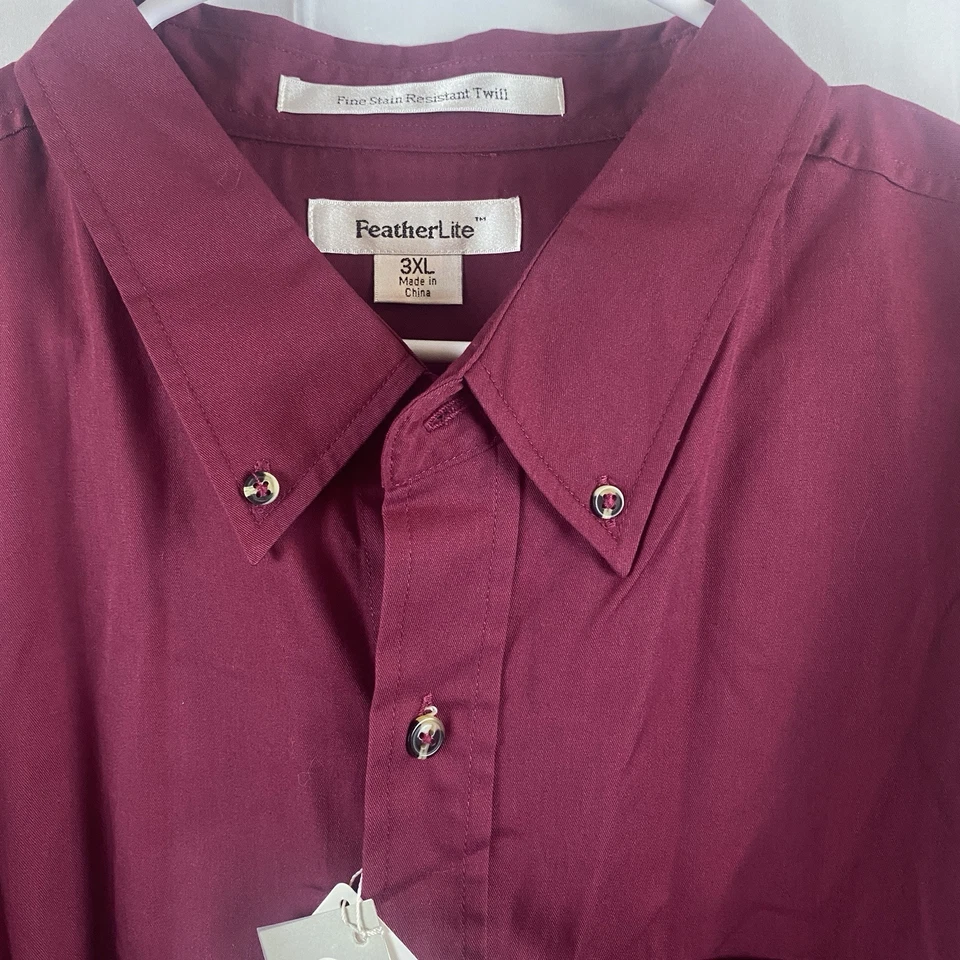 New Men’s Size 3XL Featherlite Stain Resistant Twill Maroon Long Sleeve - Image 3 of 4