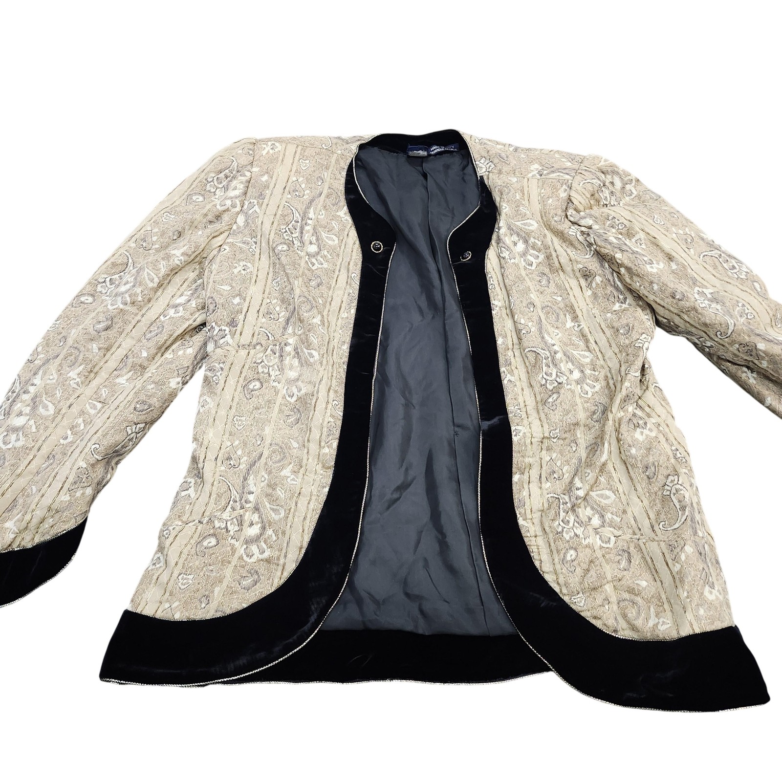 Vintage Emanuel Ungaro Blazer Womens 42 Beige Velvet Paisley Made Italy