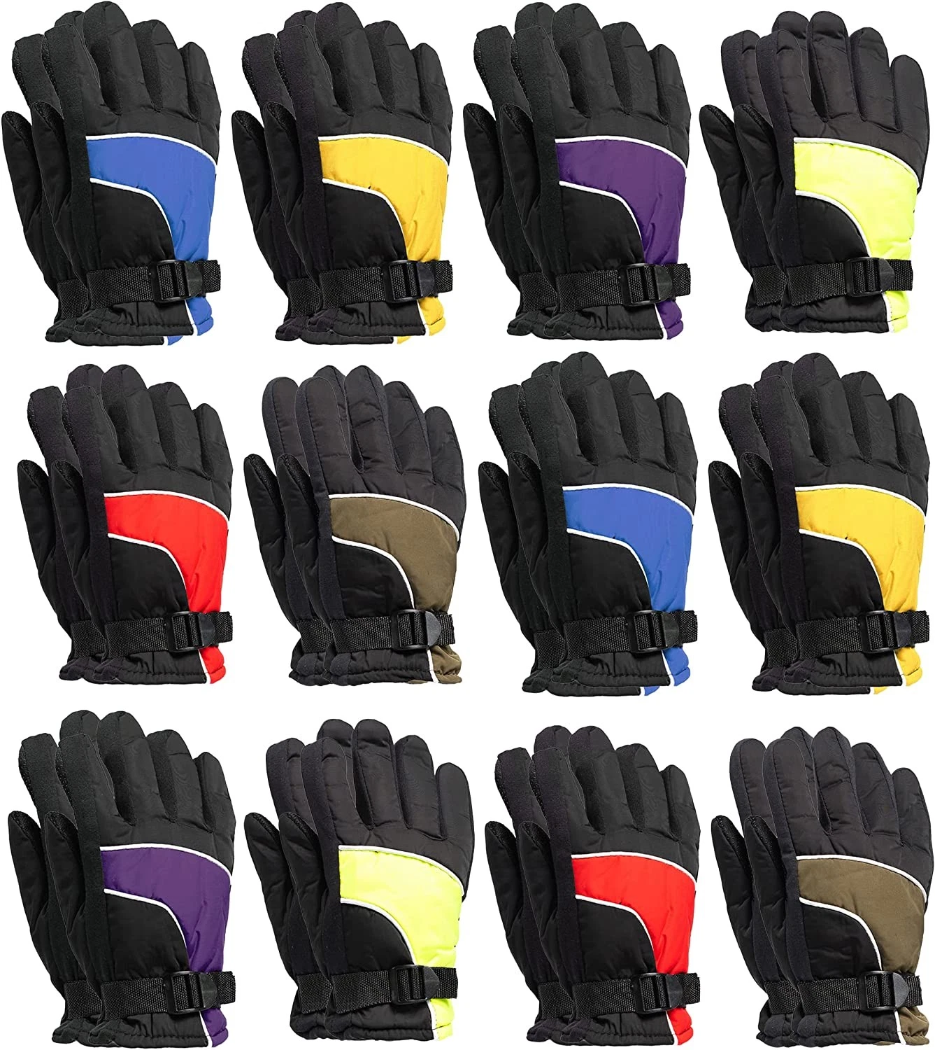 12 Pairs Value Pack of Kids Thermal Sport Winter Warm Ski Gloves (Assorted)