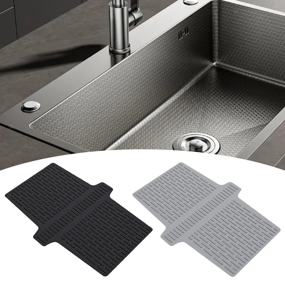 Tappetino scolapiatti, resistente al calore e antiscivolo, tappetino per lavello da cucina, lavabile in lavatrice 40 x 30 cm (Grigio) | Leroy Merlin