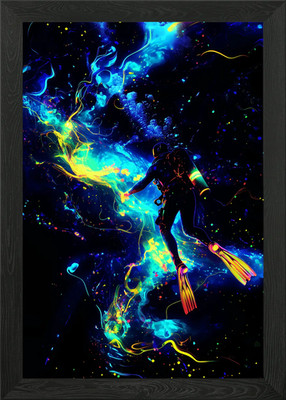 Neon Abyss: Diver in Motion Gerahmtes Wandbild Poster Leinwanddruck Bild