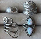 Vintage Silver Rings Lot of 4 Opal Adjustable Oneida Spoon Ring Cellini Dome