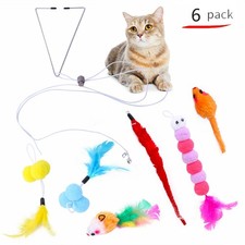 6Pcs Hanging Door Cat Toys Funny Kitten Play Teaser Feather for Indoor Cats