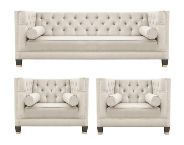 Sofagarnitur Couch Samt Polster Couchen 3Tlg. Set Garnituren Wohnzimmer Beige-image