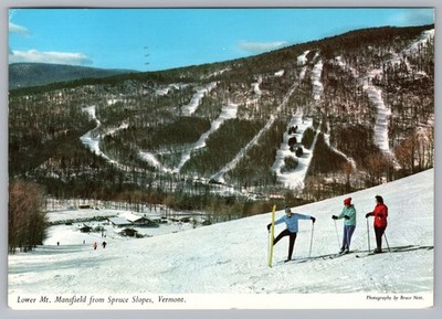 VT Mt. Mansfield Skiing Postcard 1960s Stowe Spruce Slopes John Hinde