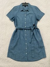J.Crew Shirt Dress Women 12 Blue Denim Belt Staple Essential Sustainable Cotton
