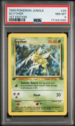 1999 POKEMON JUNGLE 1ST EDITION #26 SCYTHER PSA 8