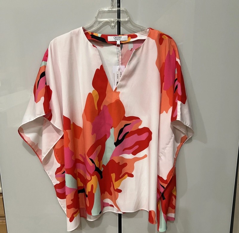 Crosby by Mollie Burch Womens Multi Color V-Neck Short Sleeve Maggie Blouse Sz L