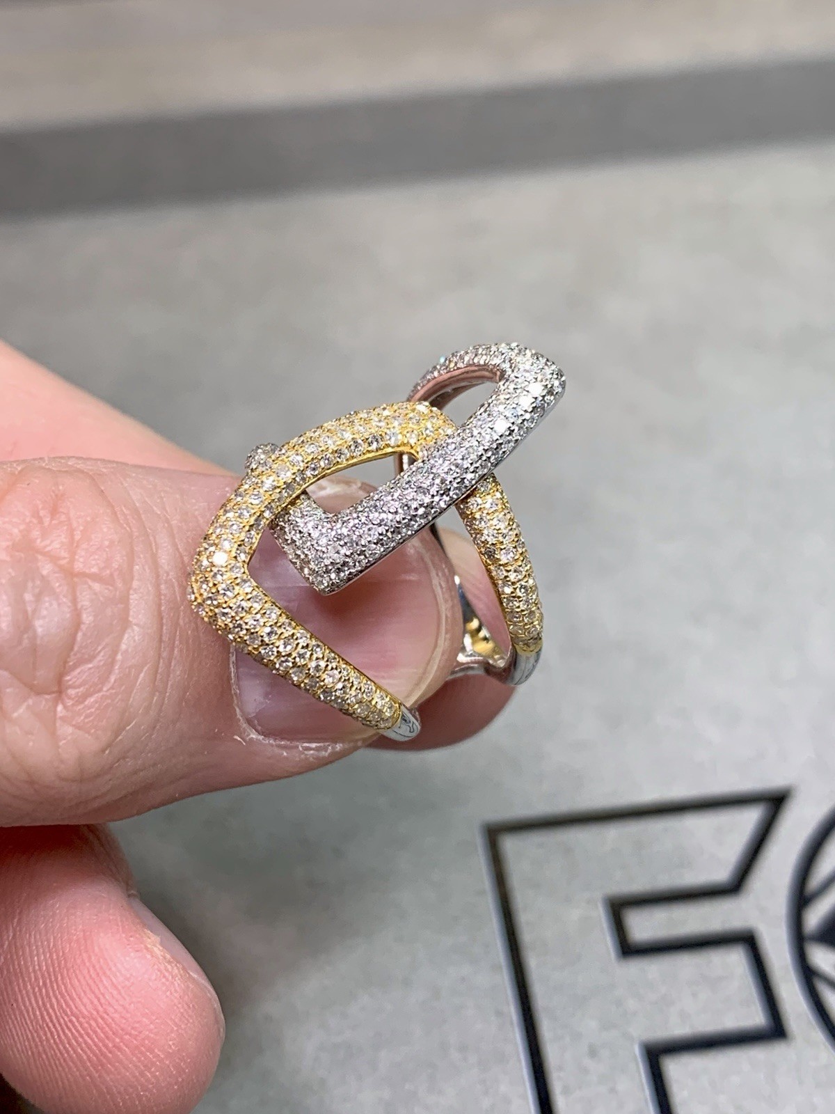 Effy 14K Two Tone Large Interlocking Diamond Ring… - image 8