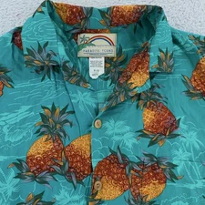 Vtg Paradise Found Rayon Hawaiian Shirt Mens Medium Pineapple Blue Print Hawaii