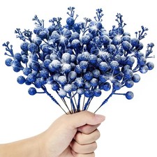 16 Pieces Artificial Glitter Berries Stems, 8-Inch Frosted Christmas Picks Be...