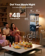 Popcorn Machine with Cart, 8oz Stainless Steel Kettle, Black